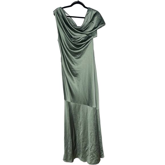 Significant Other US Size 10 Fern Green Olinda Dress Maxi One Shoulder Draping - Picture 1 of 16